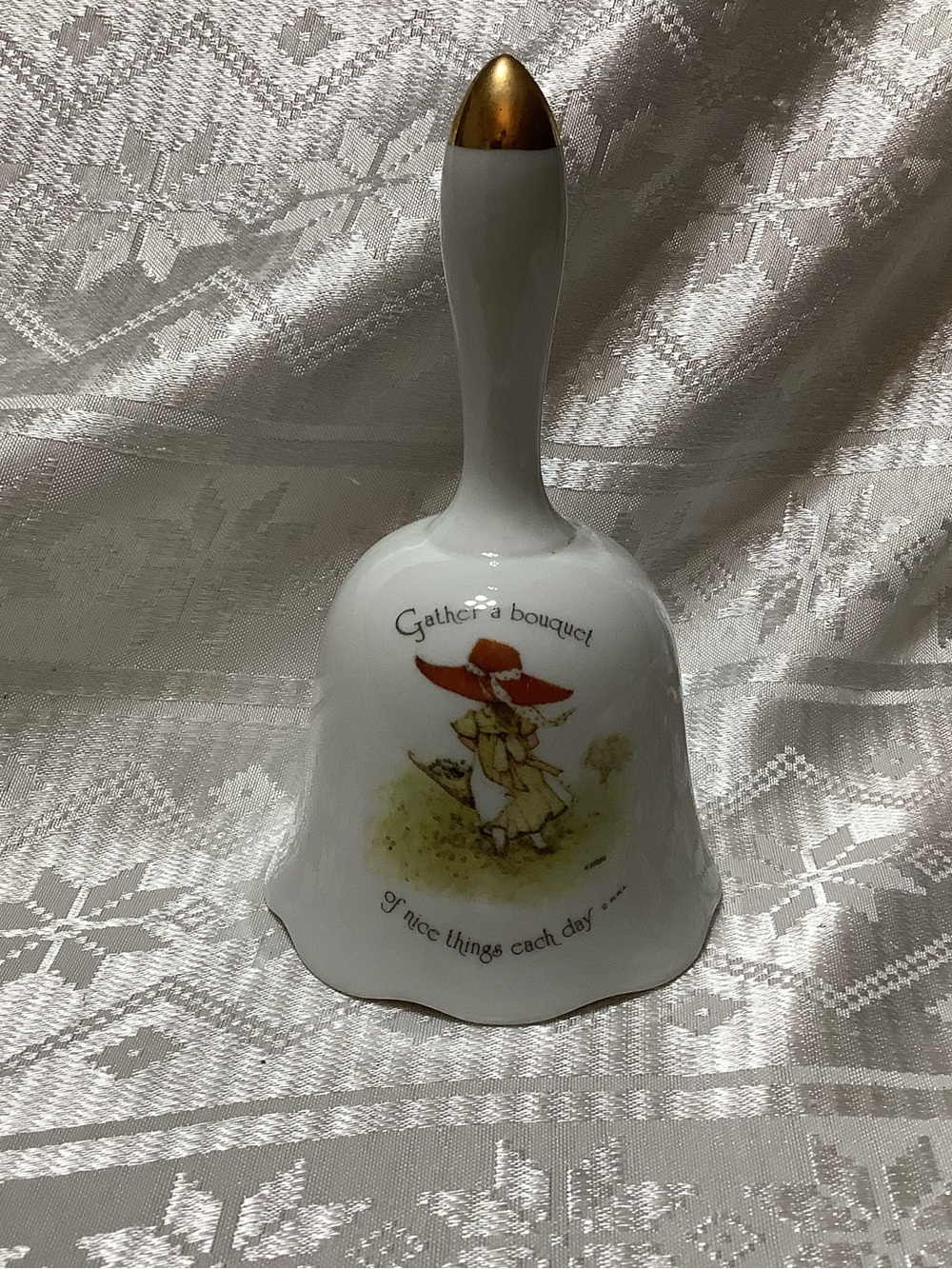 Holly Hobbie Porcelain Decorative Bell with Gold Accent - White Vintage